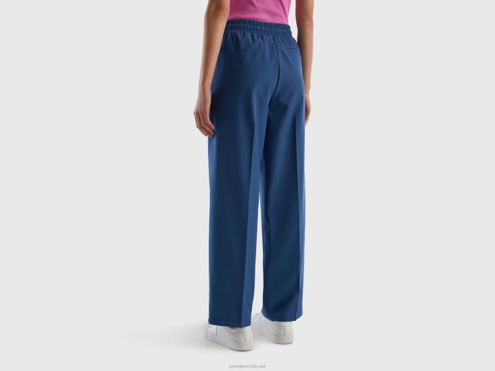 pantalones fluidos con cordón NHBF569 azul mujer Benetton