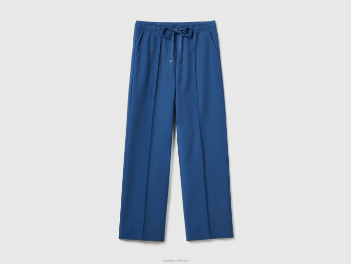 pantalones fluidos con cordón NHBF569 azul mujer Benetton