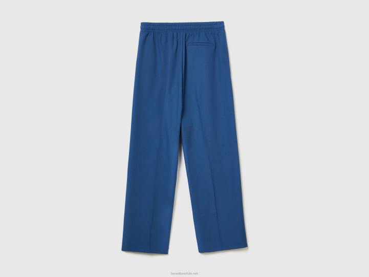 pantalones fluidos con cordón NHBF569 azul mujer Benetton
