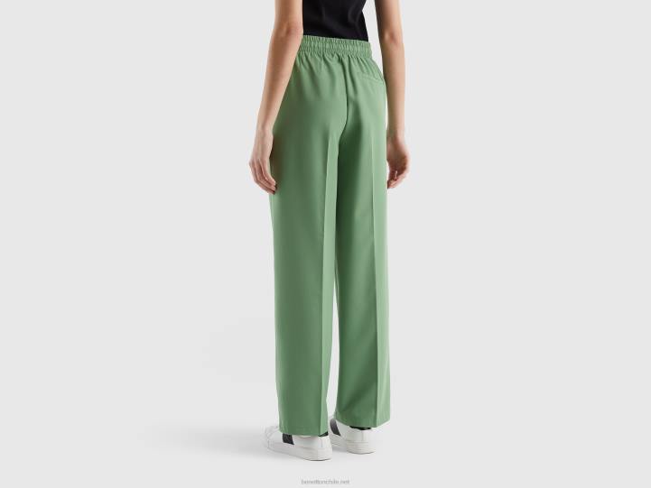 pantalones fluidos con cordón NHBF570 verde mujer Benetton