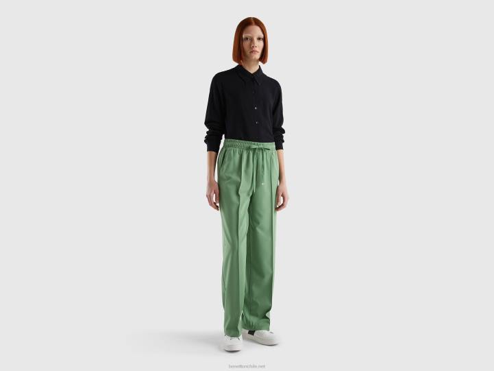 pantalones fluidos con cordón NHBF570 verde mujer Benetton