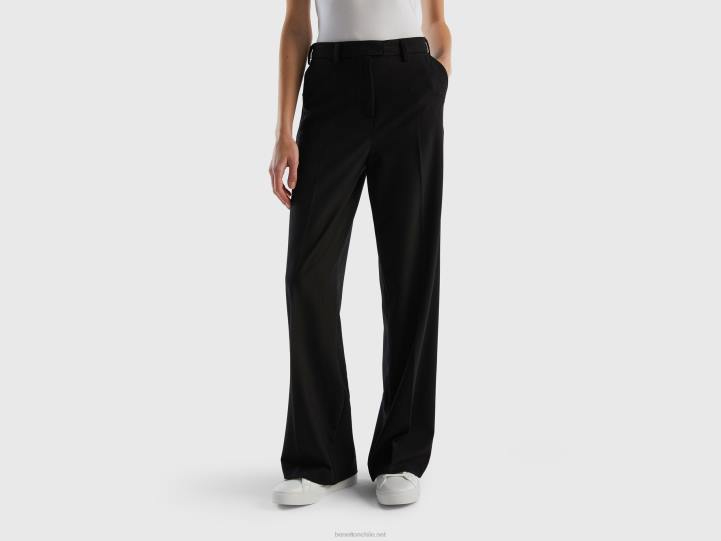 pantalones fluidos con pernera ancha NHBF586 negro mujer Benetton