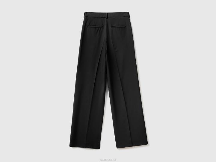 pantalones fluidos con pernera ancha NHBF586 negro mujer Benetton