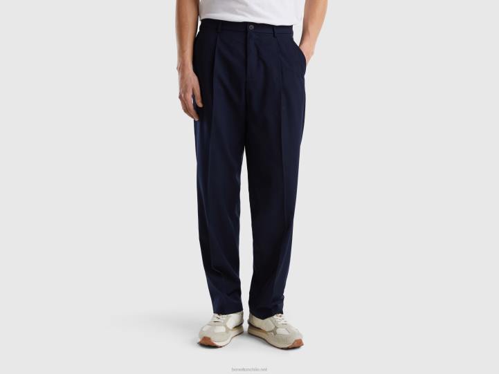 pantalones fluidos de corte holgado NHBF1419 azul oscuro mujer Benetton