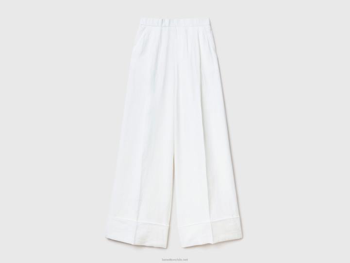 pantalones palazzo 100% lino NHBF4111 blanco mujer Benetton