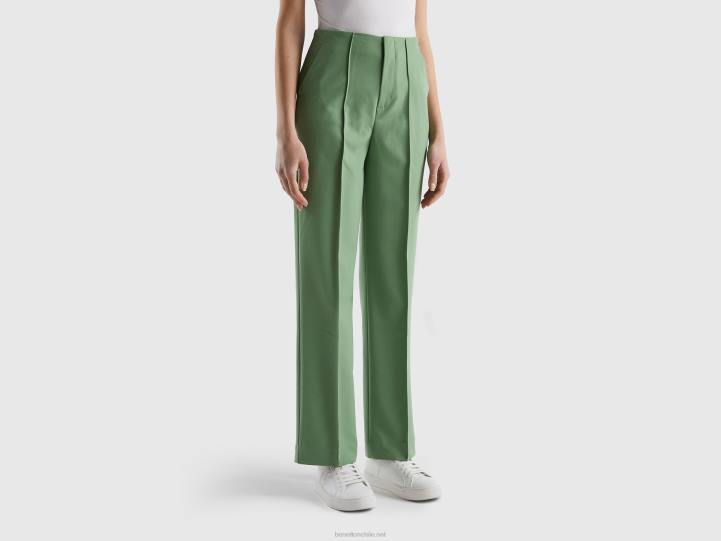 pantalones rectos de tiro alto NHBF4092 verde mujer Benetton