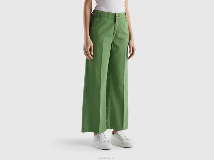 pantalones de talle alto con pernera ancha NHBF4138 verde mujer Benetton