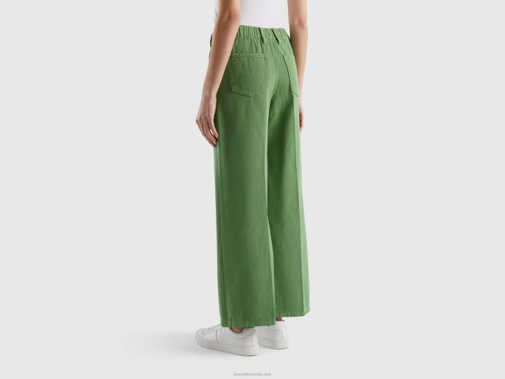 pantalones de talle alto con pernera ancha NHBF658 verde mujer Benetton