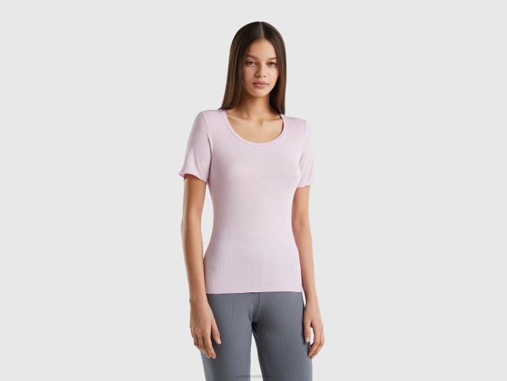 camiseta de canalé slim fit NHBF4205 lila mujer Benetton