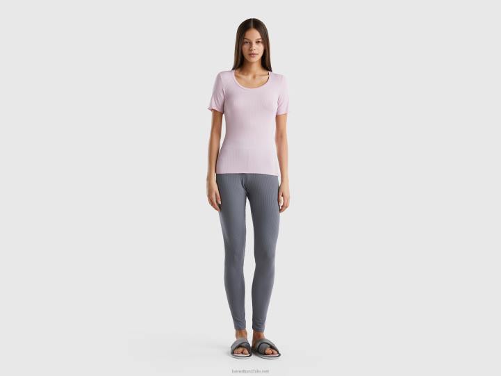 camiseta de canalé slim fit NHBF4205 lila mujer Benetton