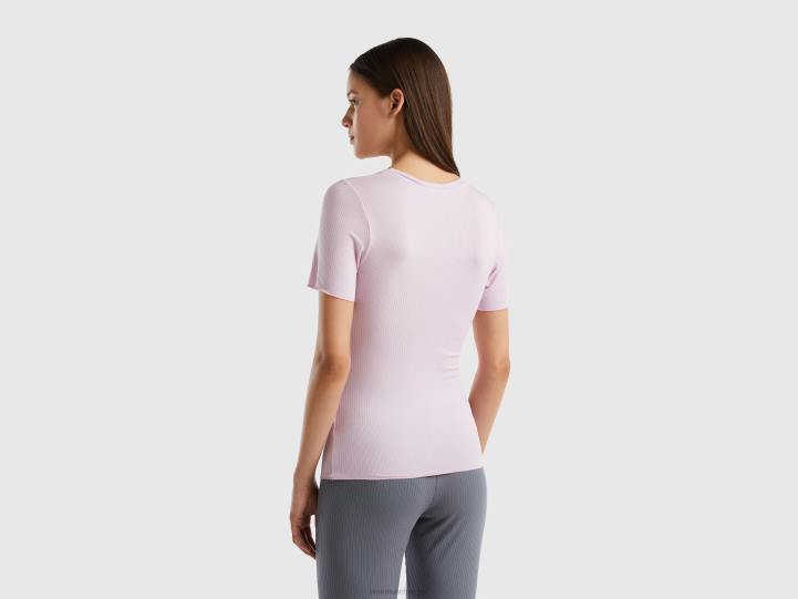 camiseta de canalé slim fit NHBF937 lila mujer Benetton