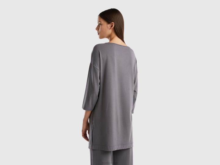 camiseta fluida de ajuste cómodo NHBF902 gris oscuro mujer Benetton