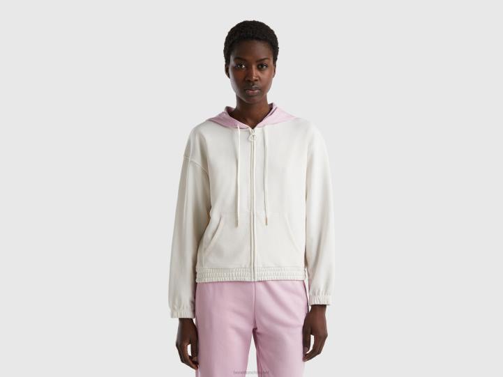 sudadera con capucha NHBF930 Blanco crema mujer Benetton