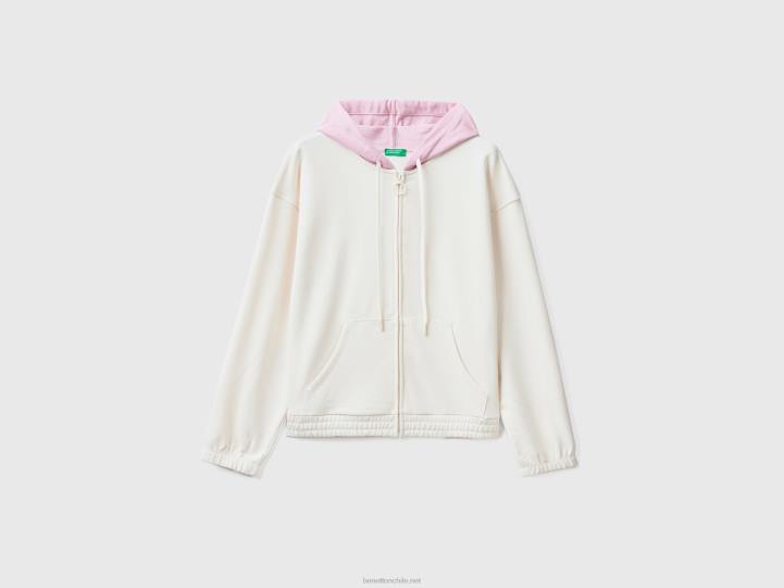 sudadera con capucha NHBF930 Blanco crema mujer Benetton