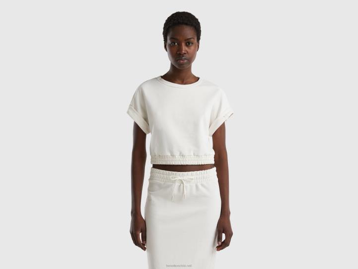 sudadera de manga corta NHBF4201 Blanco crema mujer Benetton