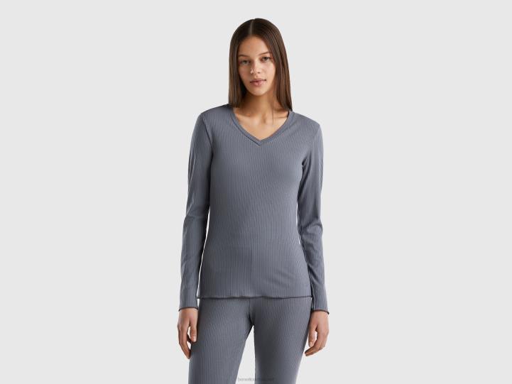top de canalé slim fit NHBF898 gris mujer Benetton