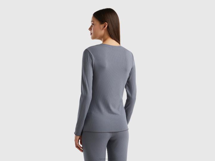top de canalé slim fit NHBF898 gris mujer Benetton