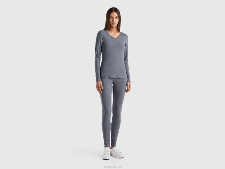 top de canalé slim fit NHBF898 gris mujer Benetton