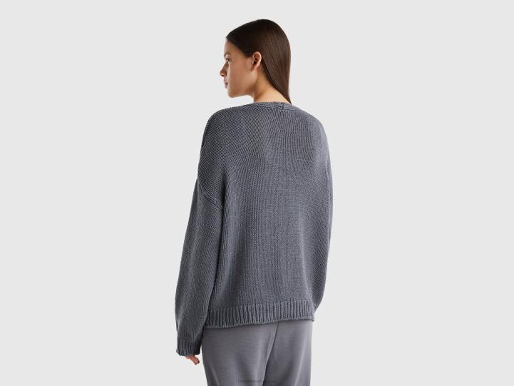 cárdigan en mezcla de algodón NHBF894 gris mujer Benetton