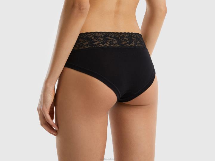 ropa interior con encaje en algodón orgánico súper elástico NHBF1041 negro mujer Benetton