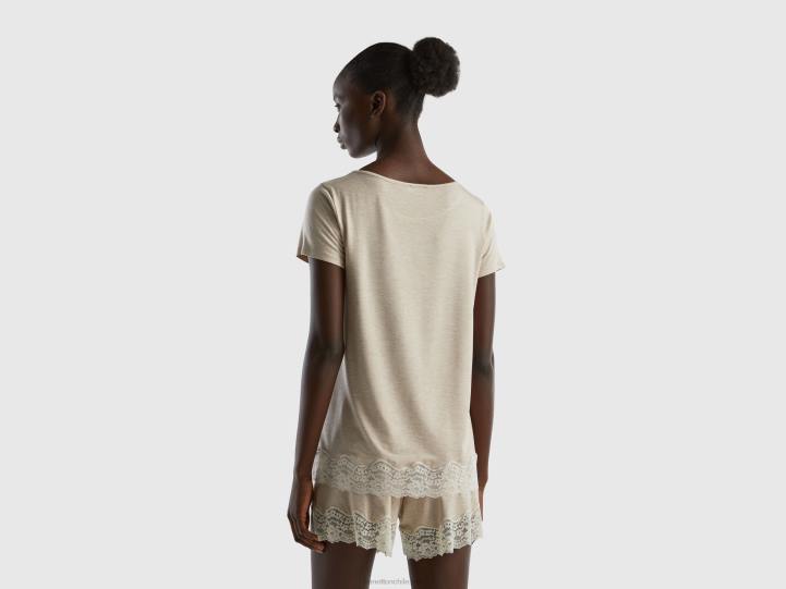 camiseta fluida de manga corta con encaje NHBF4309 gris mujer Benetton