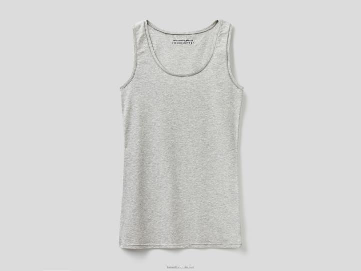 camiseta sin mangas de algodón orgánico superelástico NHBF1086 gris claro mujer Benetton