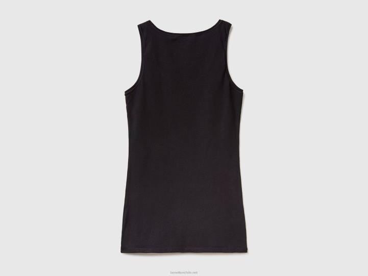 camiseta sin mangas de algodón orgánico superelástico NHBF4296 negro mujer Benetton
