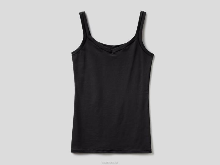 camiseta sin mangas de algodón orgánico superelástico NHBF4311 negro mujer Benetton