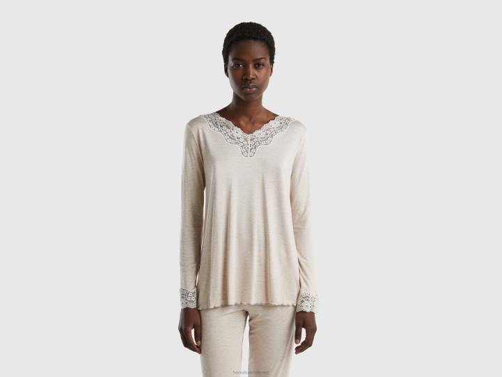 top con detalle de encaje NHBF4299 gris claro mujer Benetton