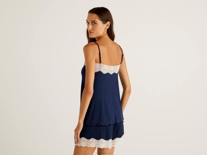 top fluido con encaje NHBF4295 azul oscuro mujer Benetton