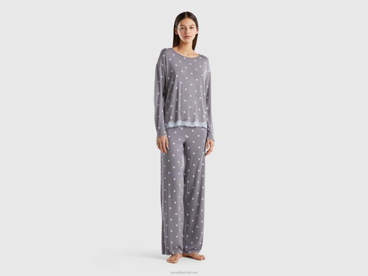 pantalones estampados de viscosa elástica NHBF1028 gris mujer Benetton