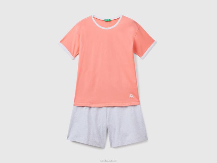 pijama corto de algodón de fibra larga NHBF1021 coral naranja mujer Benetton