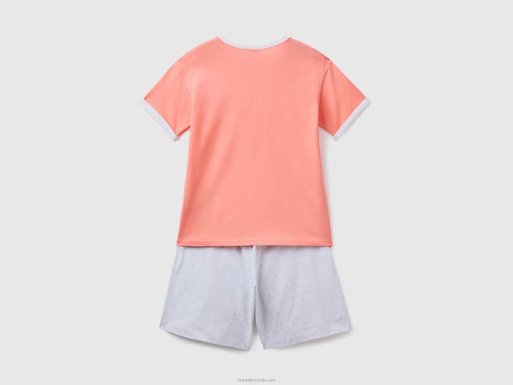 pijama corto de algodón de fibra larga NHBF4248 coral naranja mujer Benetton