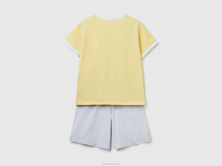pijama corto de algodón de fibra larga NHBF4276 amarillo mujer Benetton