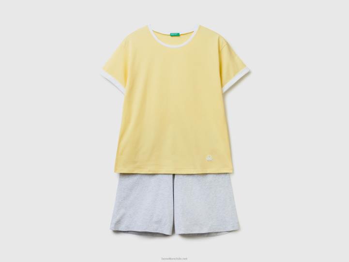 pijama corto de algodón de fibra larga NHBF978 amarillo mujer Benetton