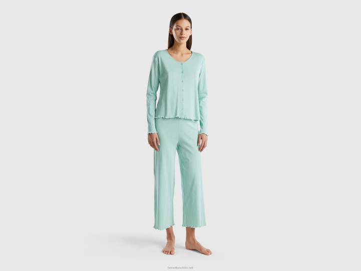pijama de algodón de fibra larga NHBF4286 verde mujer Benetton