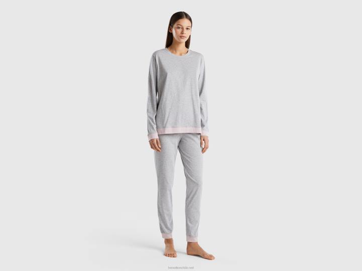 pijama de algodón de fibra larga NHBF4345 gris claro mujer Benetton