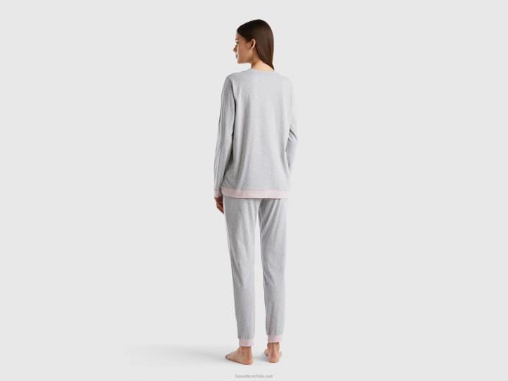 pijama de algodón de fibra larga NHBF4345 gris claro mujer Benetton