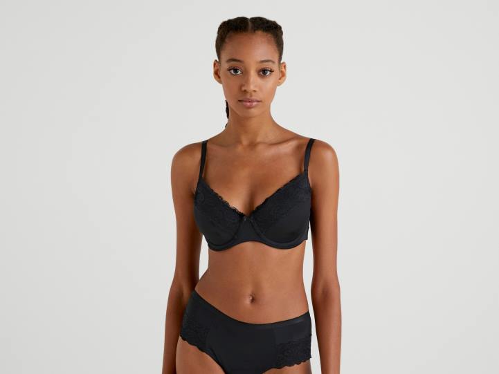 sujetador con relleno con encaje y lazo NHBF4357 negro mujer Benetton