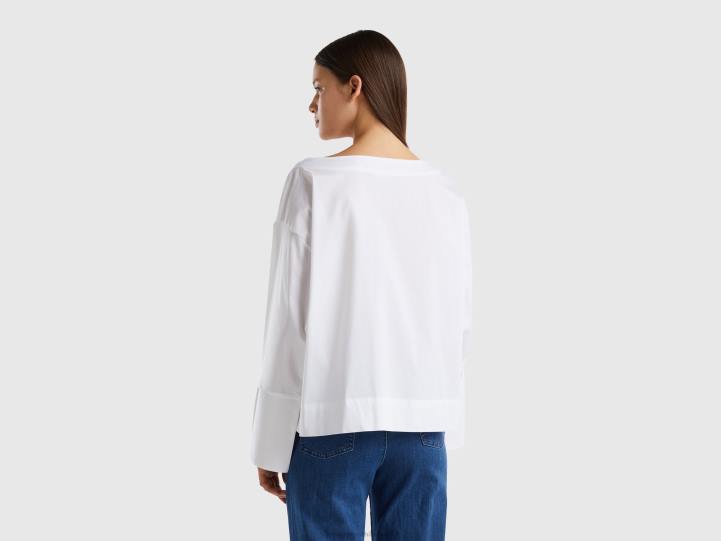 blusa en mezcla de algodón elástico NHBF3985 blanco mujer Benetton