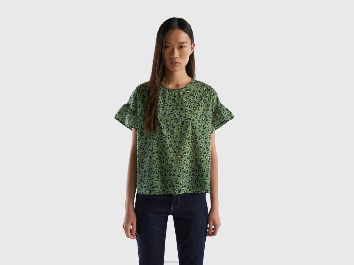 blusa estampada en puro algodón NHBF502 verde mujer Benetton
