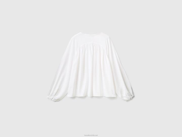 blusa manga larga 100% viscosa NHBF3980 blanco mujer Benetton