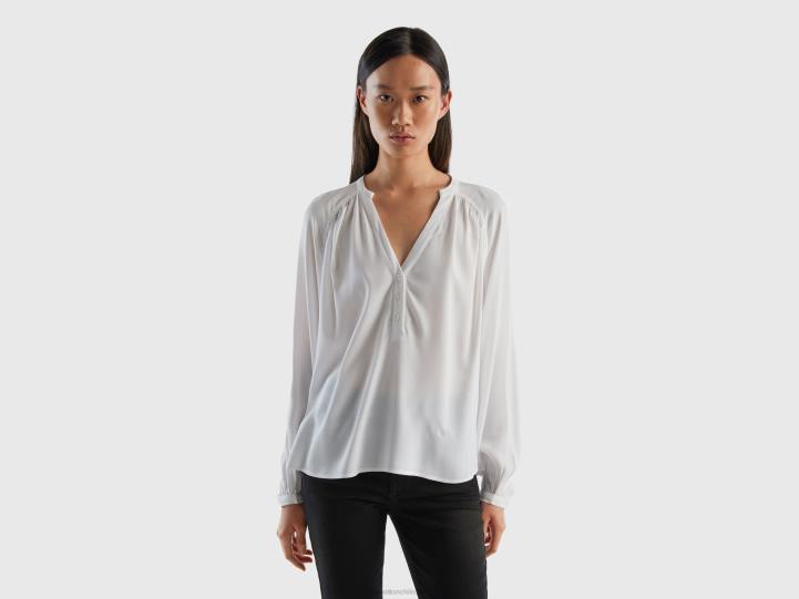 blusa manga larga 100% viscosa NHBF503 blanco mujer Benetton