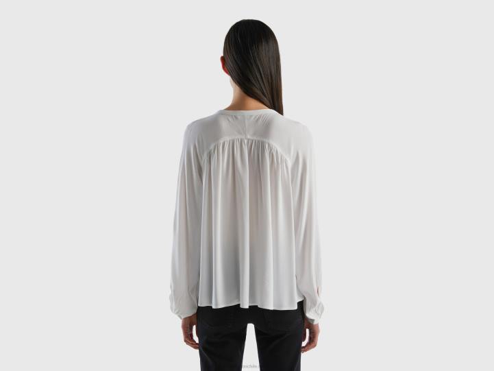 blusa manga larga 100% viscosa NHBF503 blanco mujer Benetton
