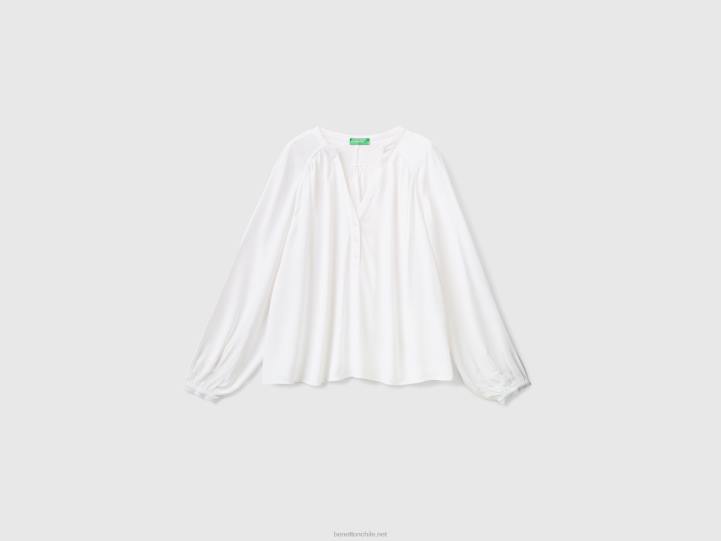 blusa manga larga 100% viscosa NHBF503 blanco mujer Benetton