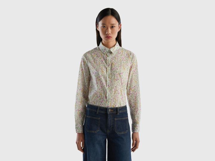 Camisa estampada 100% algodón NHBF3965 blanco mujer Benetton