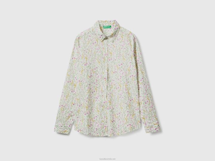 Camisa estampada 100% algodón NHBF3965 blanco mujer Benetton
