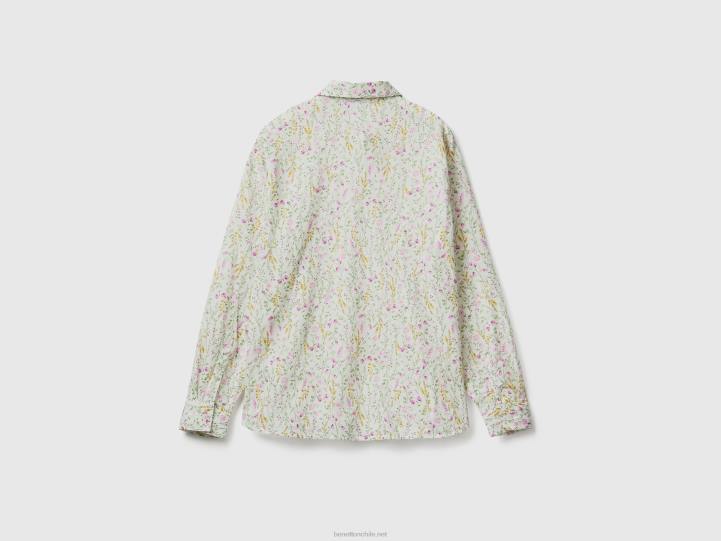 Camisa estampada 100% algodón NHBF3965 blanco mujer Benetton