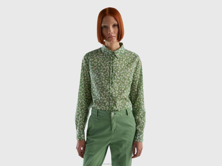 Camisa estampada 100% algodón NHBF485 verde oliva mujer Benetton