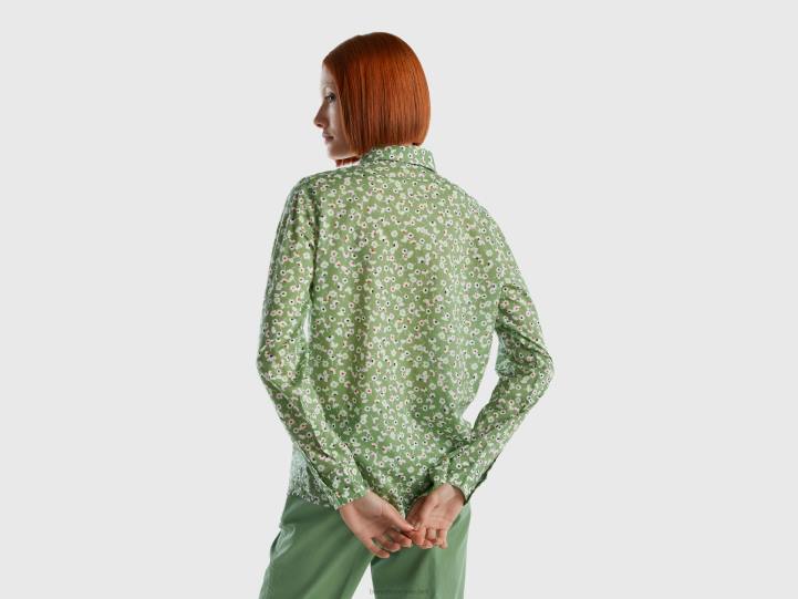 Camisa estampada 100% algodón NHBF485 verde oliva mujer Benetton